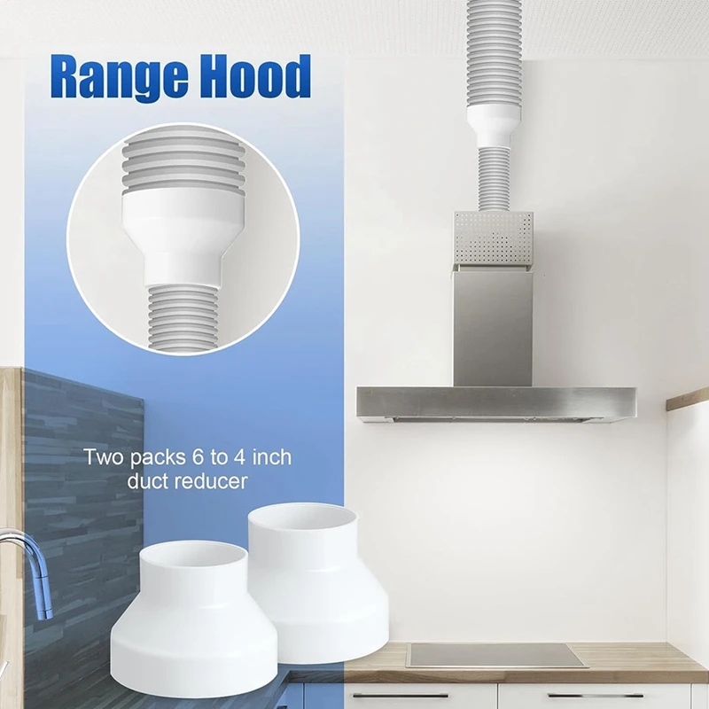 6 To 4 Inch Duct Reducer Increaser ABS Air Duct Adapter Fan Or Dryer Vent Adapter HAVC Pipe Connector 2 Pcs White