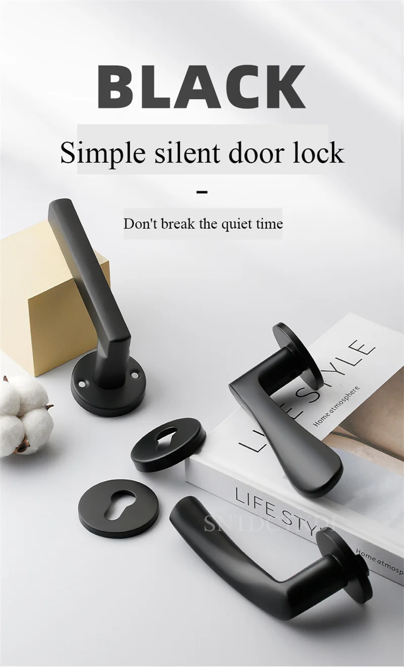 Description Picture 2 of itemAluminum Alloy Silent Split Lock European Black Alloy Bedroom Handle Lock Key Set Anti-Theft Safety Mechanical Door Locks