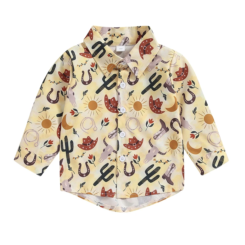 

Toddler Boys Casual Shirt Long Sleeve Lapel Cartoon Pattern Print Button Down T-shirt Tops for Spring Autumn