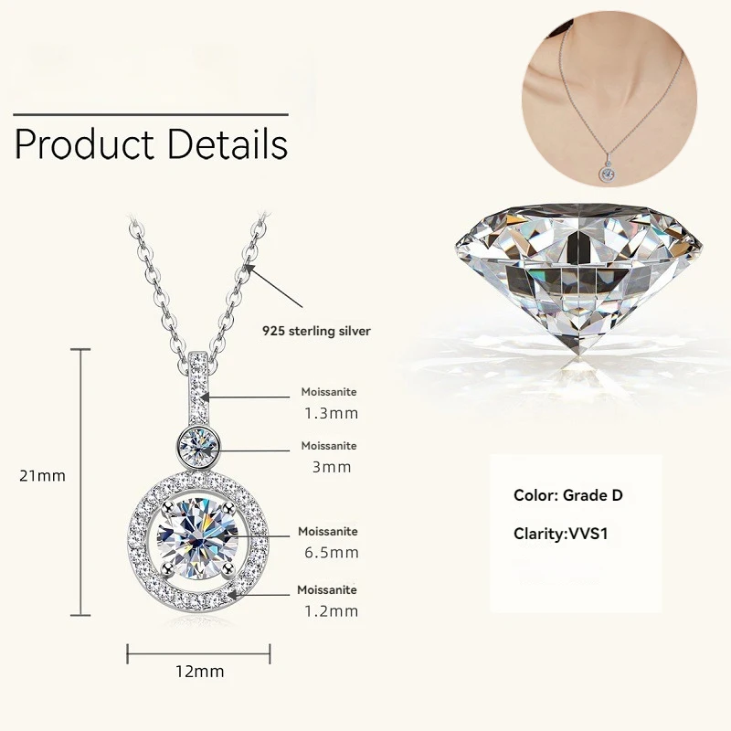 

Apaison 100% 925 Sterling Silver Full Moissanite Pendant For Women Adjustable 45+5cm Necklace Fine Jewelry Bridal Gift Wholesale