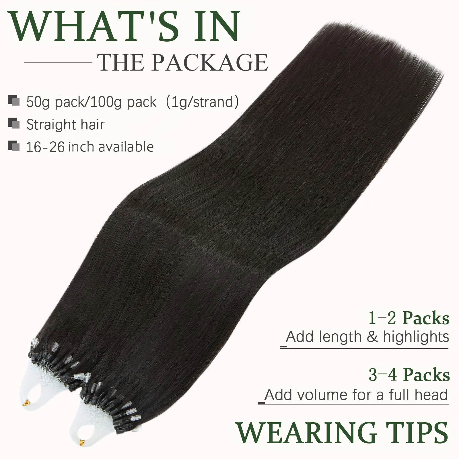 Straight Micro Loop Ring Hair Extensions Human Hair Brazilan Remy Extension Natural Capsule Keratin 50G/100G/Pack Natural Color