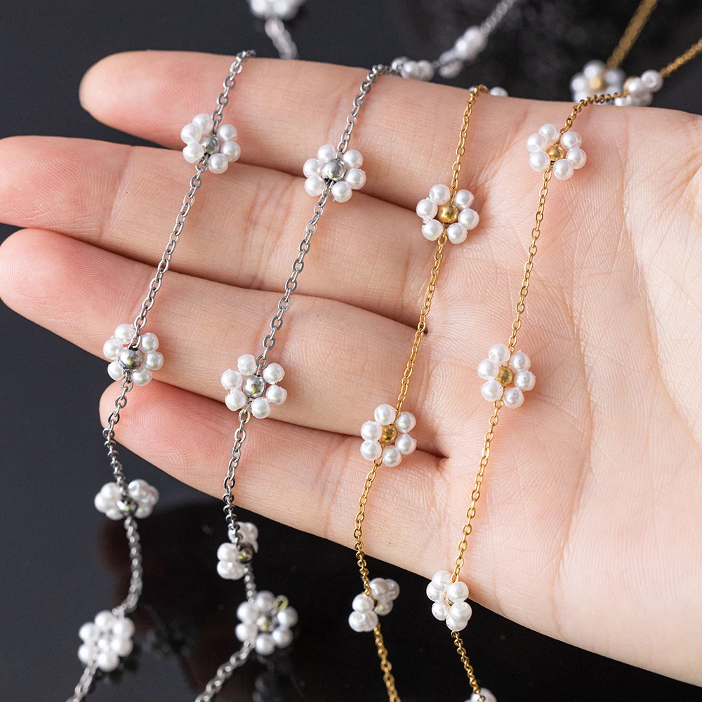 1 m Edelstahl 10 mm Gänseblümchen-Perlen-Gliederkette für DIY-Halskette, Armband, Schmuckherstellung, Zubehör – Detail 3