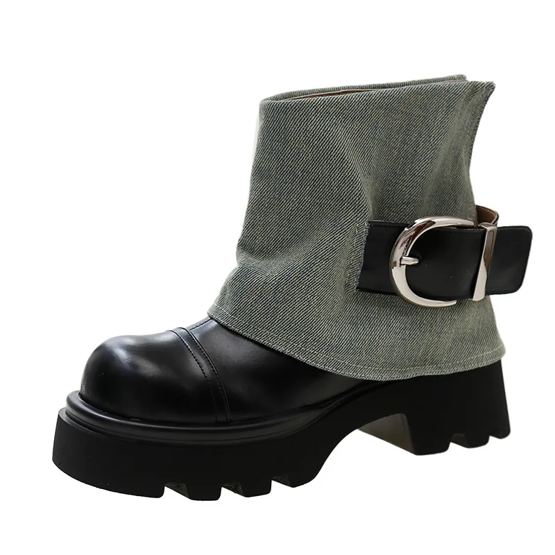 

Women Ankle Boots Denim Patchwork Platform Shoes Increase Zipper Winter Snow Female White Sneakers 2023 New Fashion Shoes