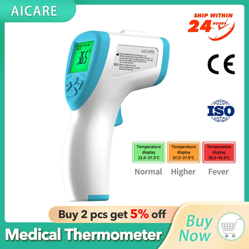 AICARE Electronic Forehead Thermometer Non-Contact Digital Infrared for Baby Adults Body Medical Fever Tool Outdoor Home