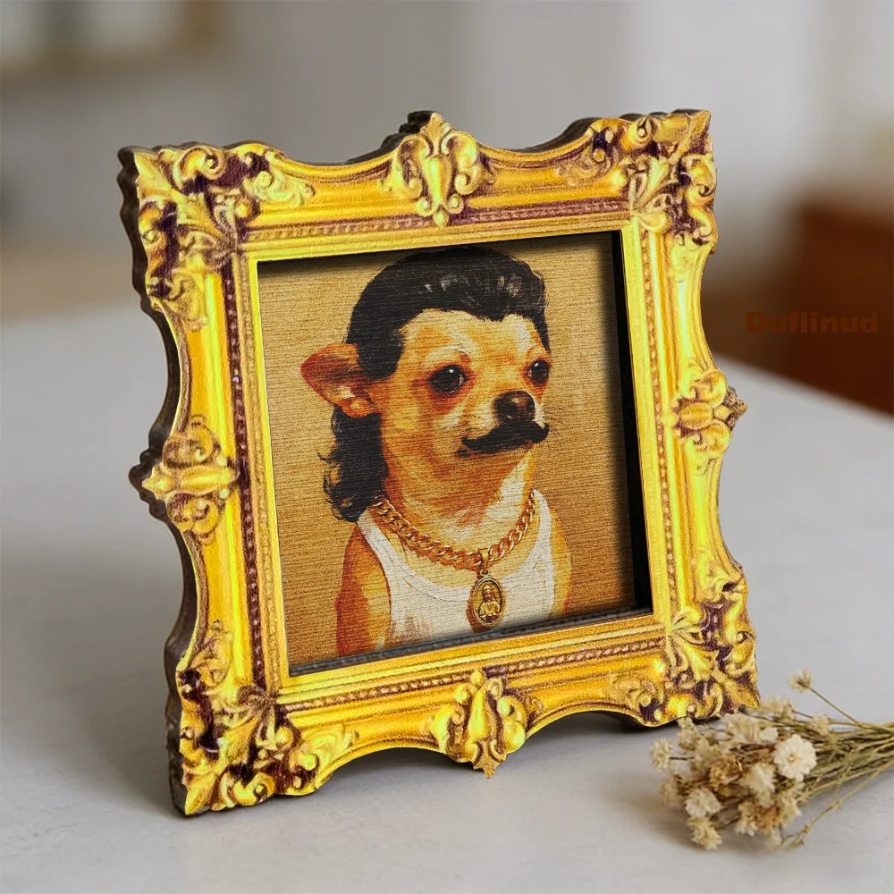 Retro Gerahmter Chihuahua-Kunstmagnet, Originelles Hundeporträt-Dekor für Kühlschrank, Schrank, Schließfach und Geschenk für Tierliebhaber