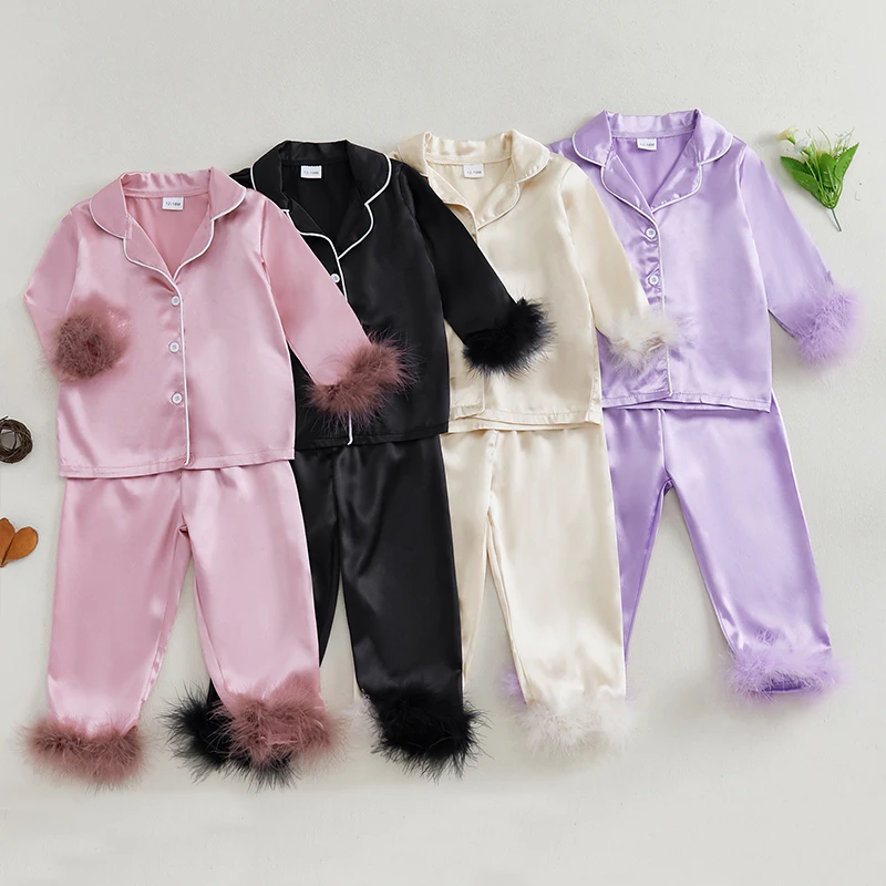 Children Kids Baby Girls Satin Pyjamas Set Sleepwear Loungewear