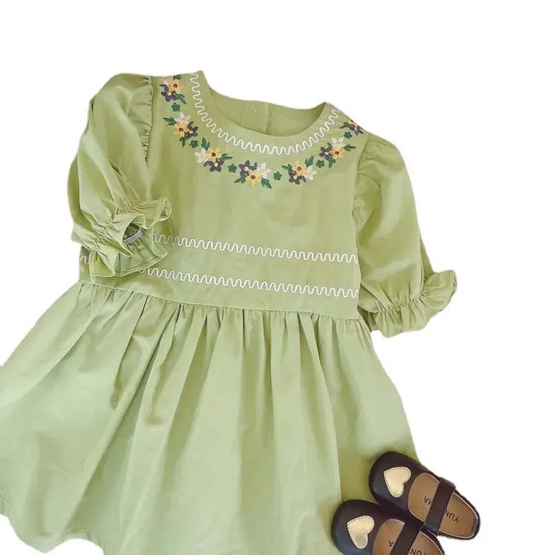 

Girls' Cotton Lace Dress Summer Short Sleeve Dresses Baby Frocks Casual Loose Princess Kids Birthday Baptism Clothes 2-7years
