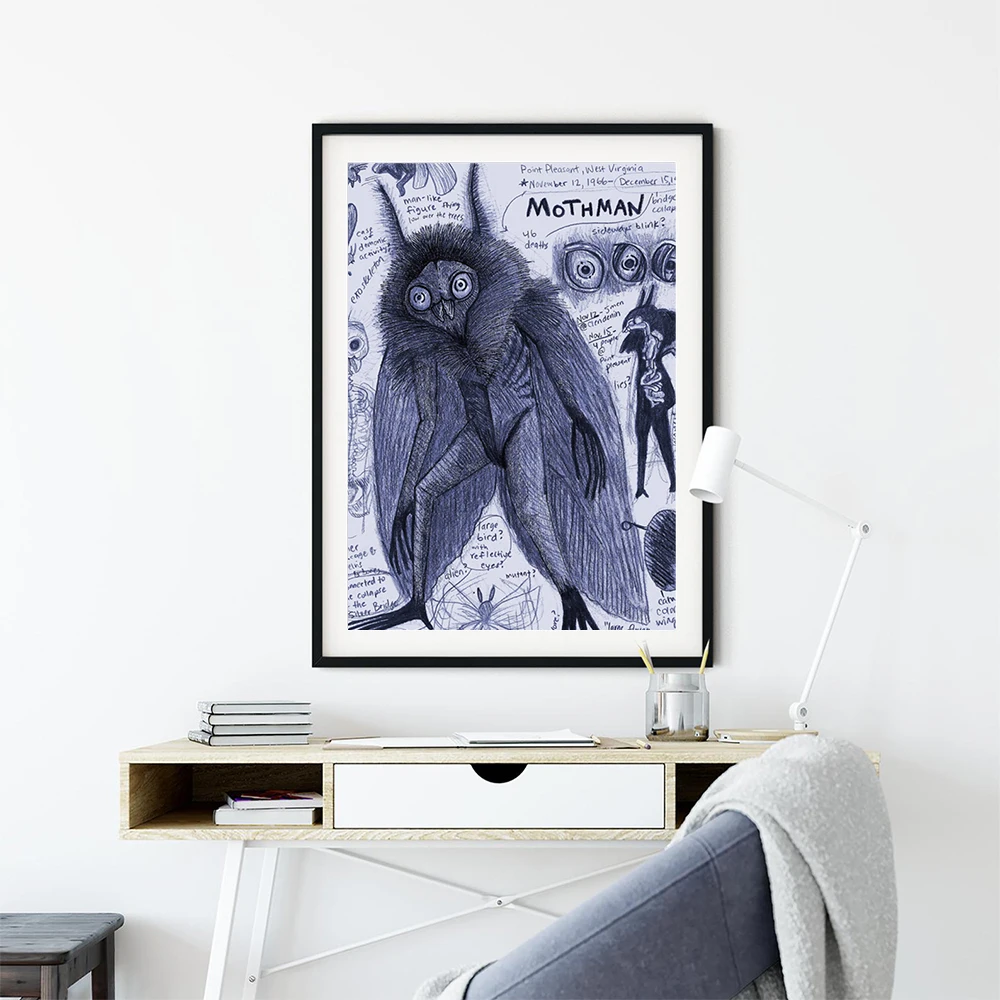 Mothman & Other Cryptid Anatomy Art Prints Monster Anatomy Poster Creature Misteriosi Canvas Painting Gallery Wall Decor