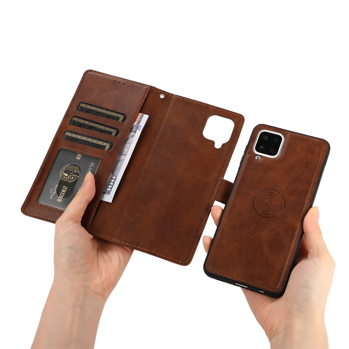 Luxury Calfskin 2-in-1 Detachable Leather Wallet Phone Case Flip Cover