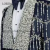 Customized Crystal Men Suits 2 Pieces Sets Groom Wedding Tuxedos With Tassel Diamond Male Prom Blazers Terno Masculino Completo 2