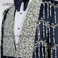 Customized Crystal Men Suits 2 Pieces Sets Groom Wedding Tuxedos With Tassel Diamond Male Prom Blazers Terno Masculino Completo 2