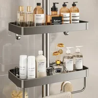 New 1PC Wall Mounted Bathroom Shower Head Holder No Drilling Required Shampoo Organizer Rack Integrated Design Storage Shelf 2