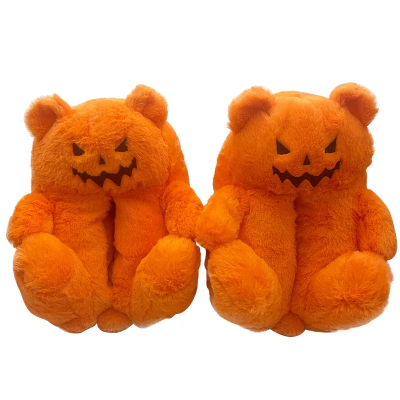 BeQeuewll Womens Halloween Bear Slippers Cute Household Indoor Thickened Warm Plush Non-Slip Slippers for Ladies And Girls