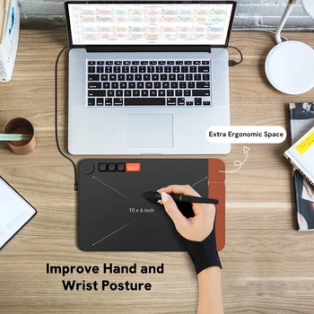 10x6 Inch Drawing Tablet Digital Graphics Tablet With 4 DIY Keyboard Keys Pen Paint Tablet Support Android Windows Mac Linux OS