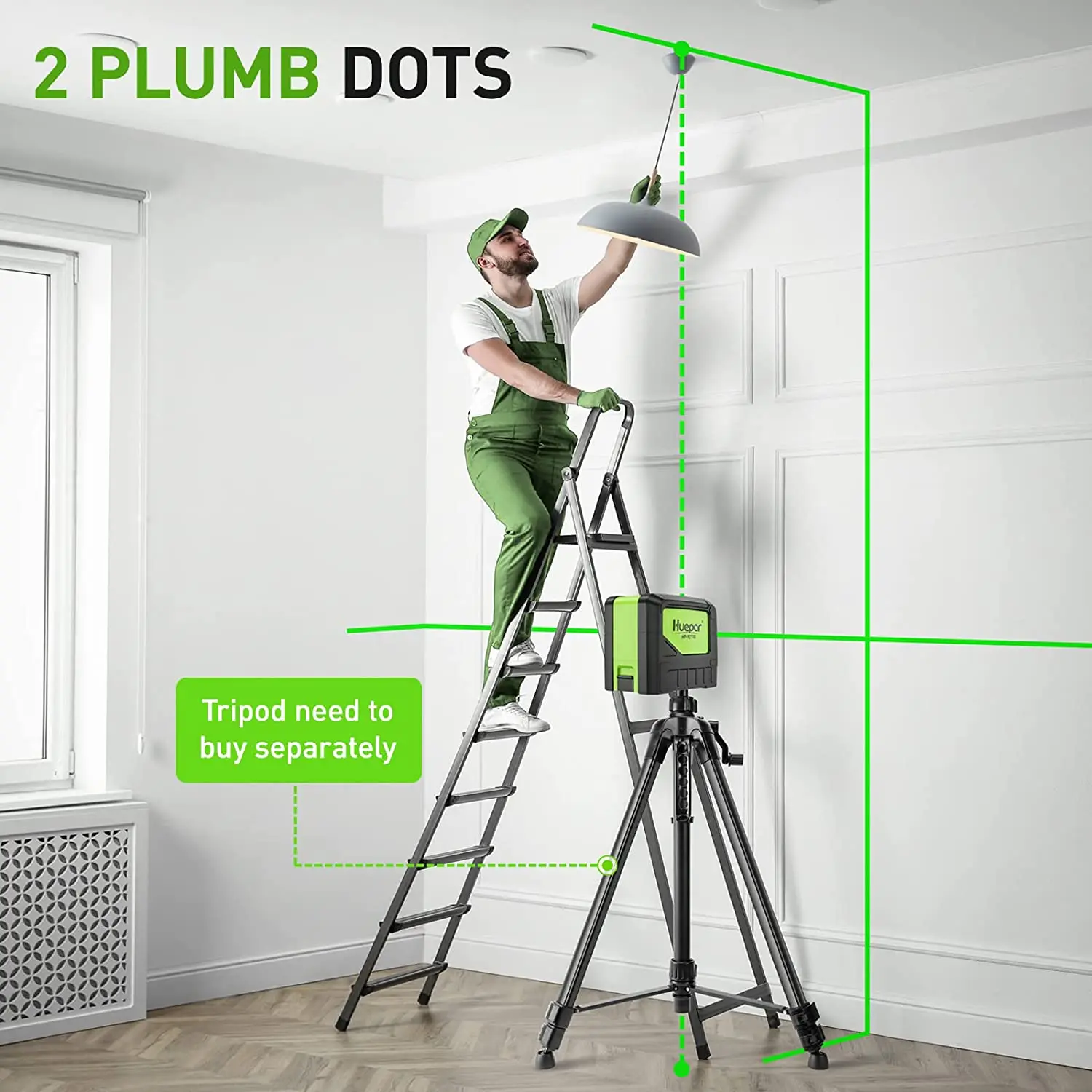9211G Green Beam Laser Level 2 Cross Lines 2 Points Professional 180 Degrees Sel