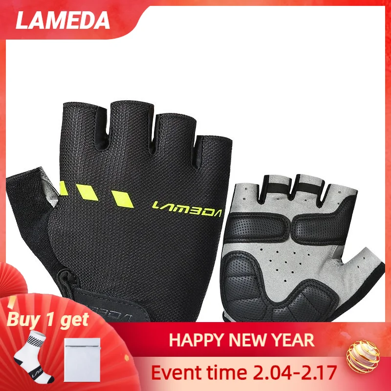 

Lameda Half Finger Gloves Damping Cycling Gloves Man Reflective Bicycles Gloves Sweat-absorbent Quick-drying Gloves For Men