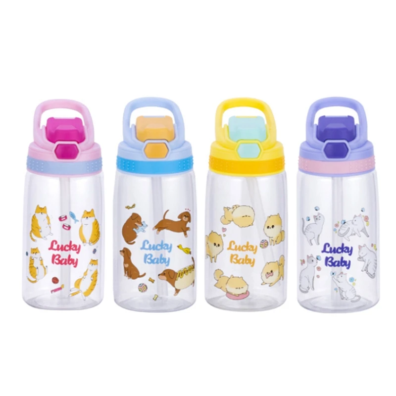 Cartoon Children'S Water Bottle With Straw Leakproof Press Button Easy Open Water Bottle Children'S Cups Kids Water Sippy Cup
