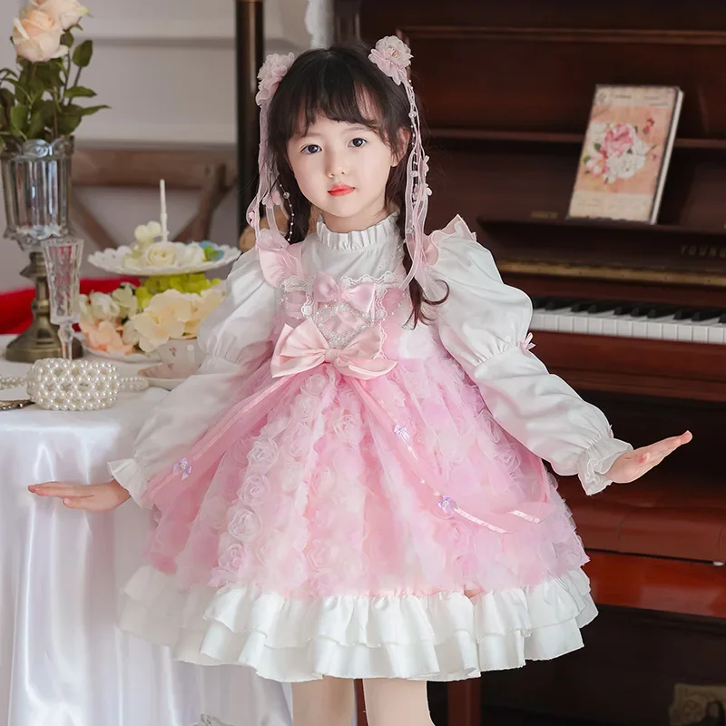 

Girls Lolita Princess Spanish Baby Dress Kids Lace Spain Boutique Vestidos Children Birthday Easter Party Ball Gown Matching