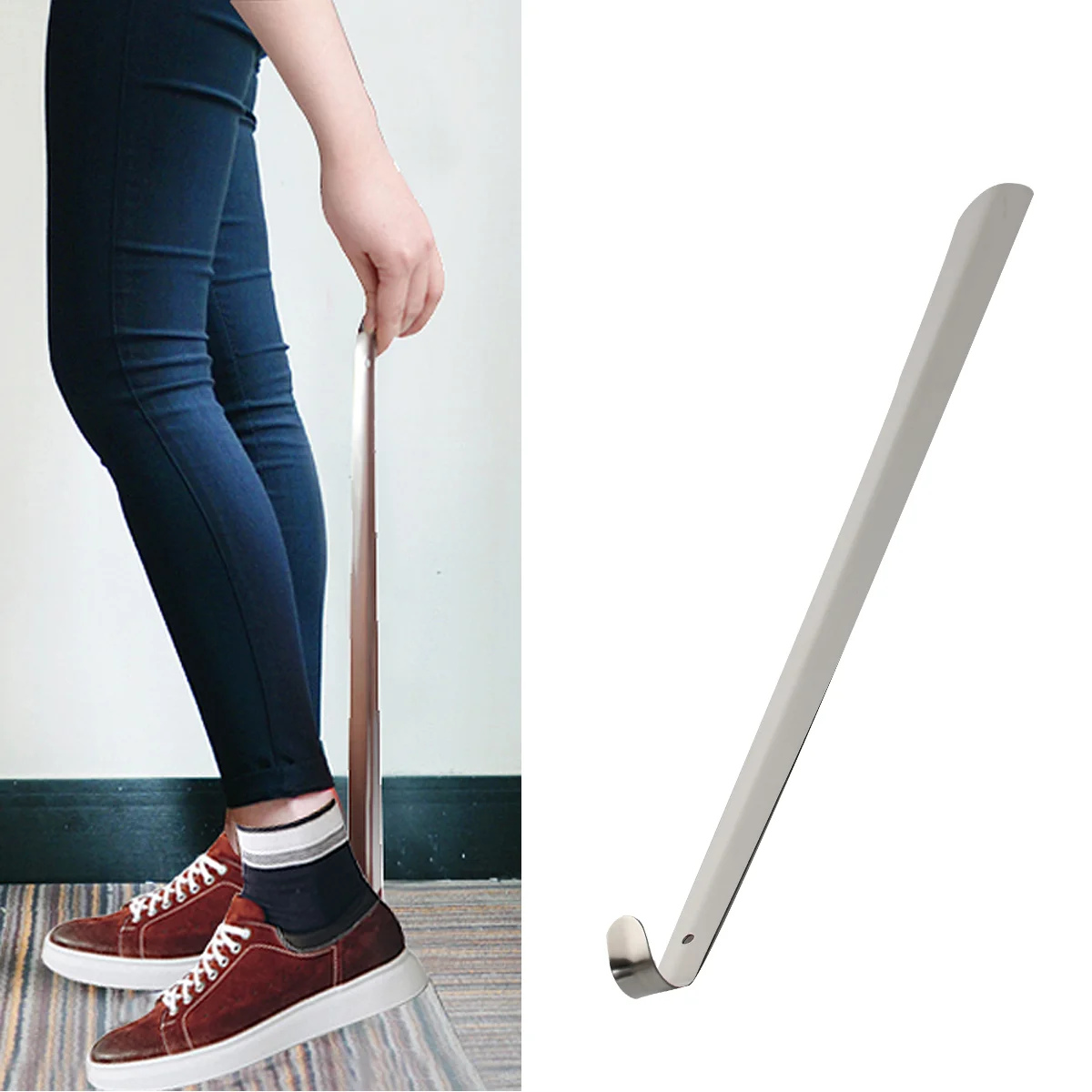 50 CM Boots for Men 50cm Shoe ShoeShort Shoe Horn For Men with Hanging Hole Stainless Steel Man Handheld Shoe Horn