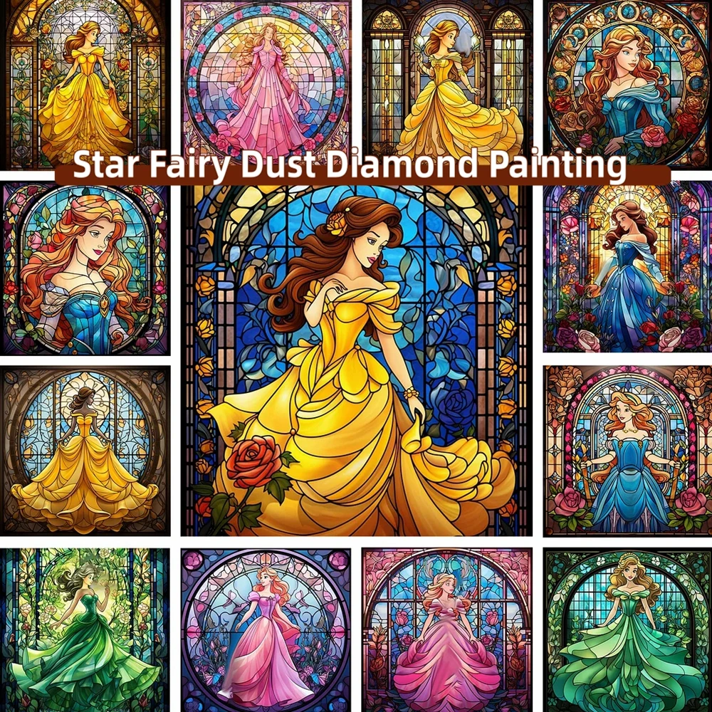 Glass Disney Princess Fairy Dust Diamond Painting Kits Embroidery Beauty  Beast Belle Mosaic Cross Stitch Home Decor Gift Pintura - AliExpress