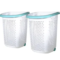 Home Logic 2 Bushel Rolling Plastic Laundry Hamper with Pop-up Handle, White, 2 Pack 1