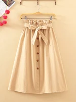 Summer Autumn Skirts Womens Midi Knee Length Korean Elegant Button High Waist Skirt Female Pleated School Skirt - Image 3
