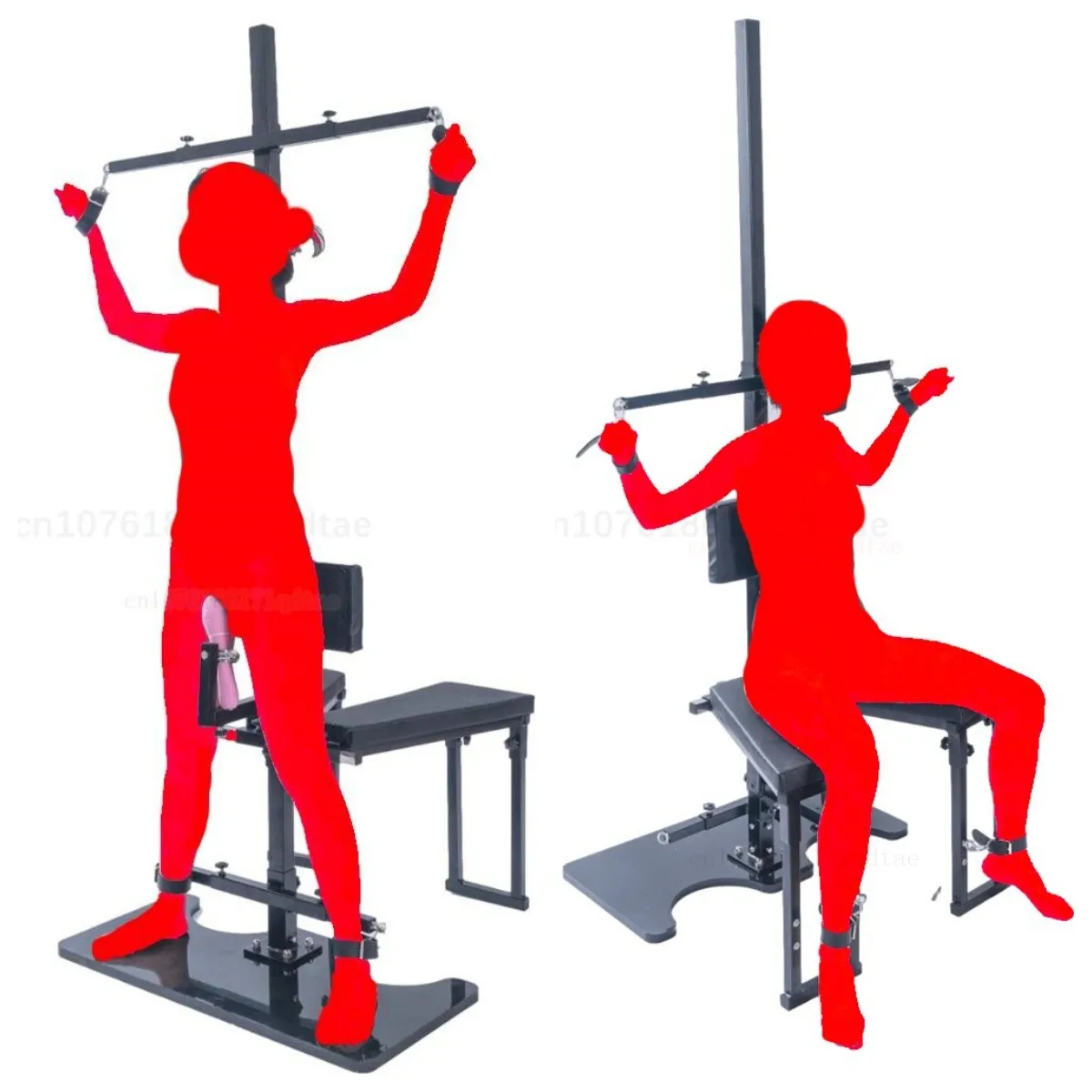 CBT-TAU CHAIR with handcuffs and collar for bondage. bdsm bed for adults, dungeon cbt chair With leather belts submissive