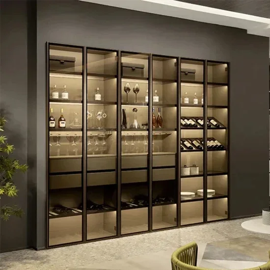 Modern Living Room Furniture Stainless Steel Whiskey Wine Display Bar Cabinet