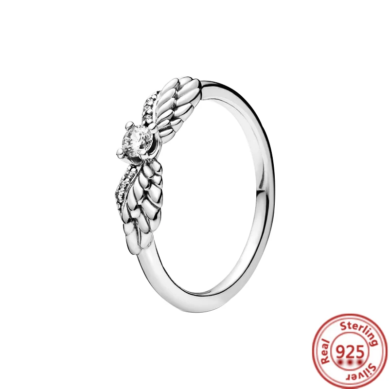 thumbnail image 1 of Authentique 100% 925 argent Sterling couronne coeur fleur aile clair Zircon scintillant CZ Pantaro anneaux pour femmes bijoux anniversaire, 1 of 5