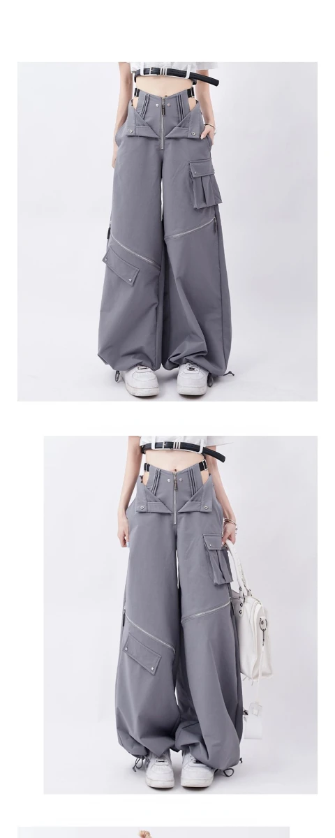 Grey Cargo Pants Female Summer Casual Original Retro Multi