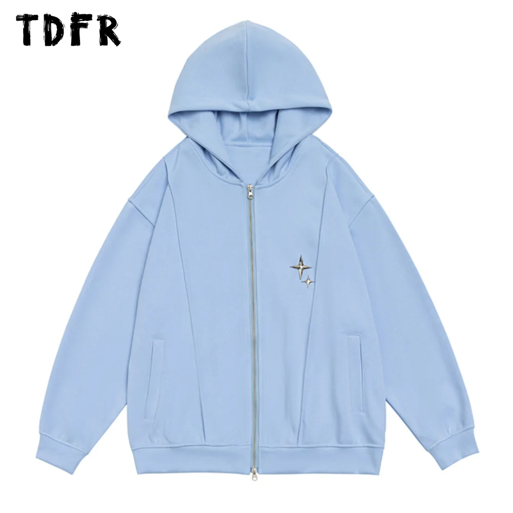 

Solid Color Hoodies Mens Autumn Casual Simple Loose Long Sleeve Star Zipper Sweatshirts Outerwear Men
