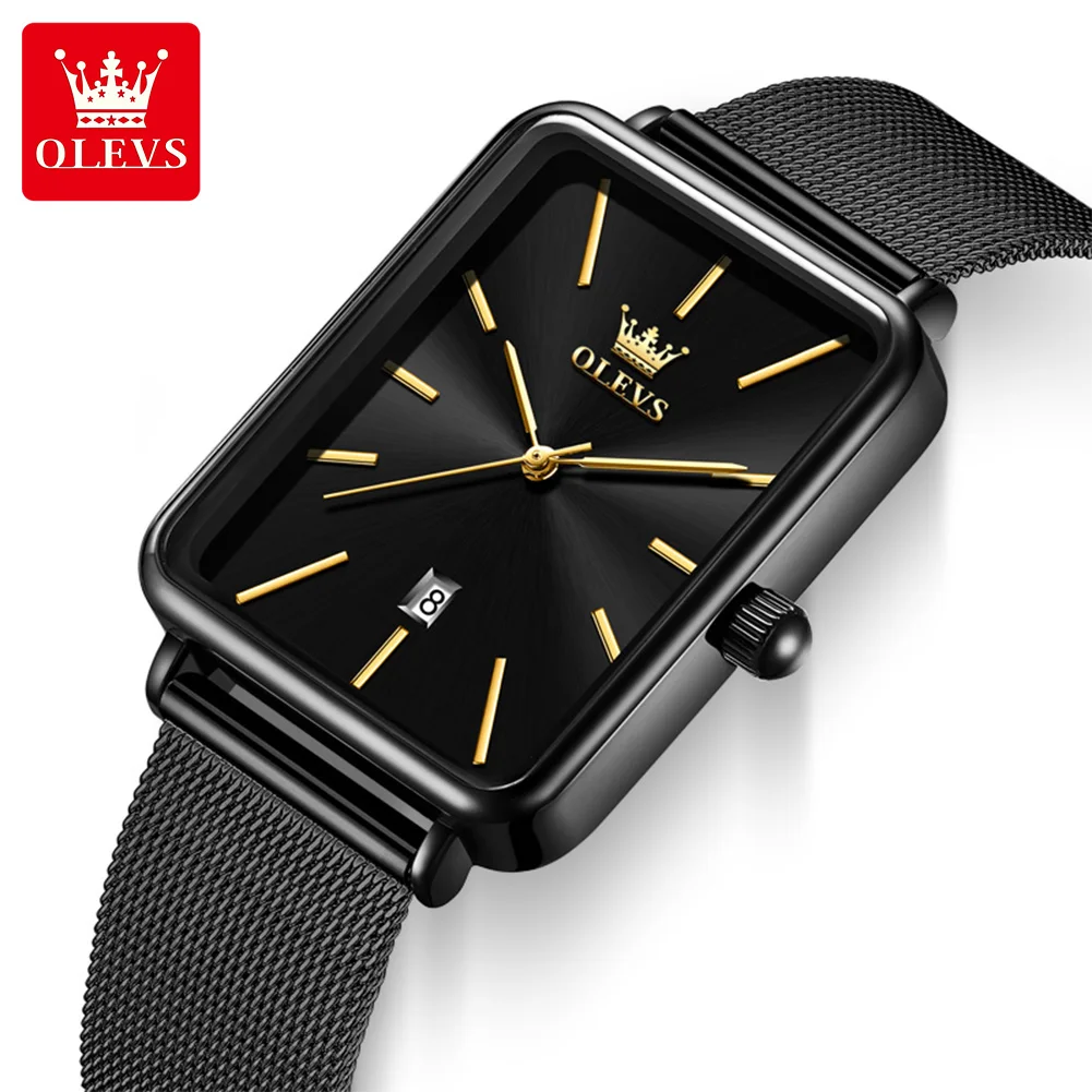 OLEVS 3692 Man Quartz Watch Rectangle Dial Calendar Waterproof Watch For Men Top Brand Thin Case Simple Fashion Men's Wristwatch