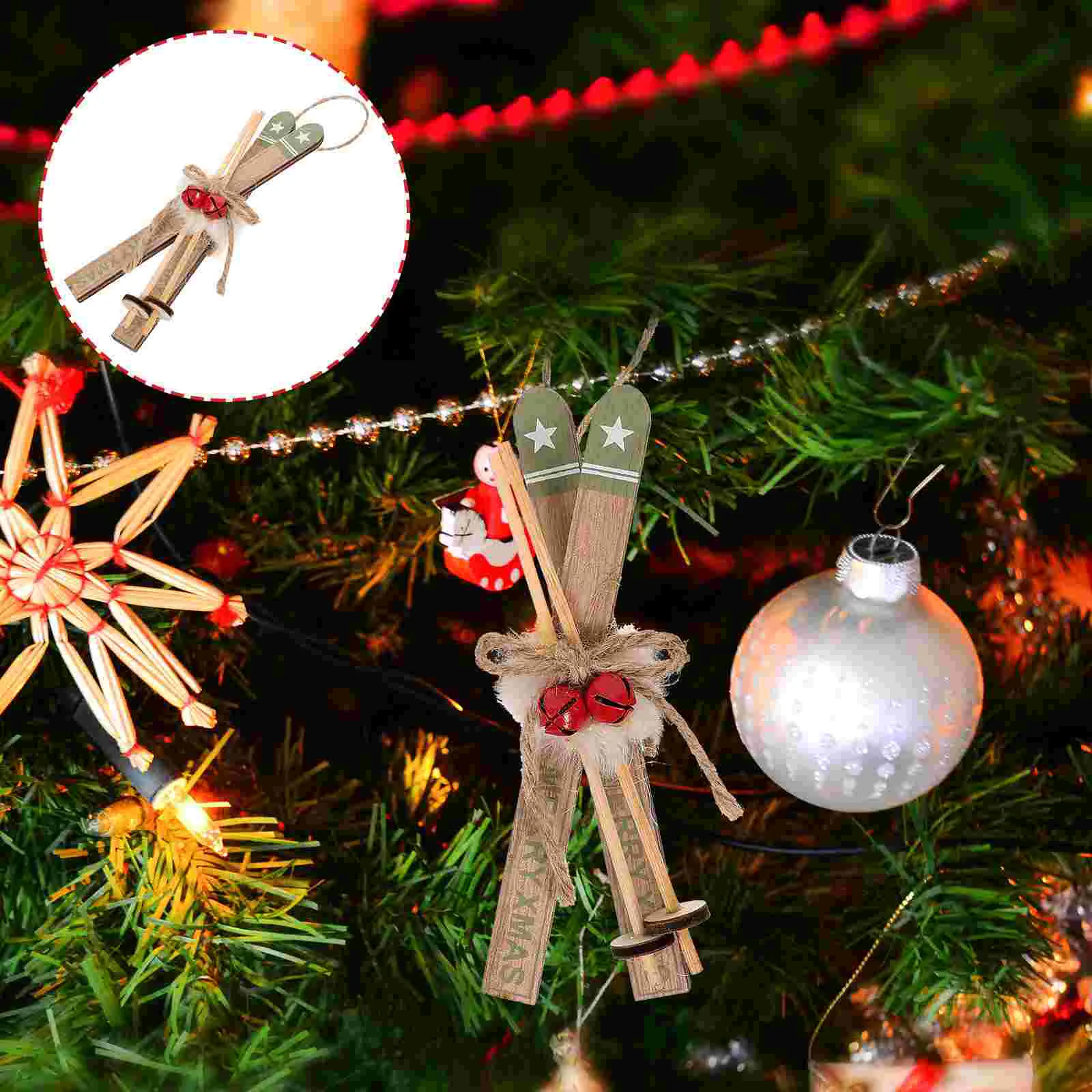 

Christmas Sled Ornaments Ski Xmas Ornament Mini Sleigh Snow Ski Hanging Christmas Tree Ornament Miniature Wood Christmas