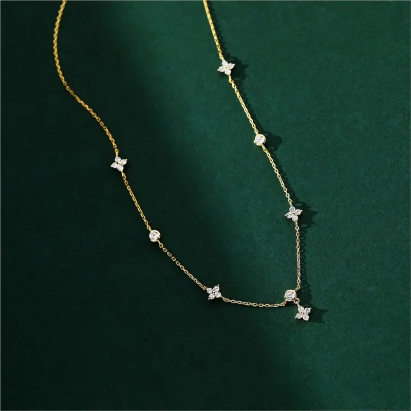 Luxury Inlaid Zircon Four-leaf Flower Chain Necklace for Women Party Princess Jewelry Girls Birthday Gifts