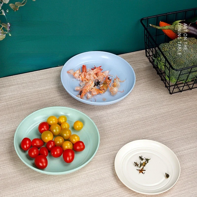 15/20 Cm Round Salad Dessert Dinner Plate Stackable Unbreakable Reusable Straw Dish Microwave Safe Fruit Plate for Dining Room