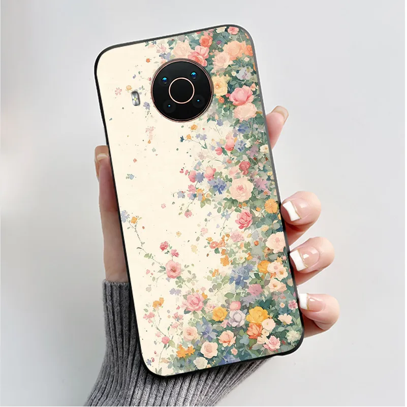 Floral Cartoon Design Soft Silicone Black Phone Case