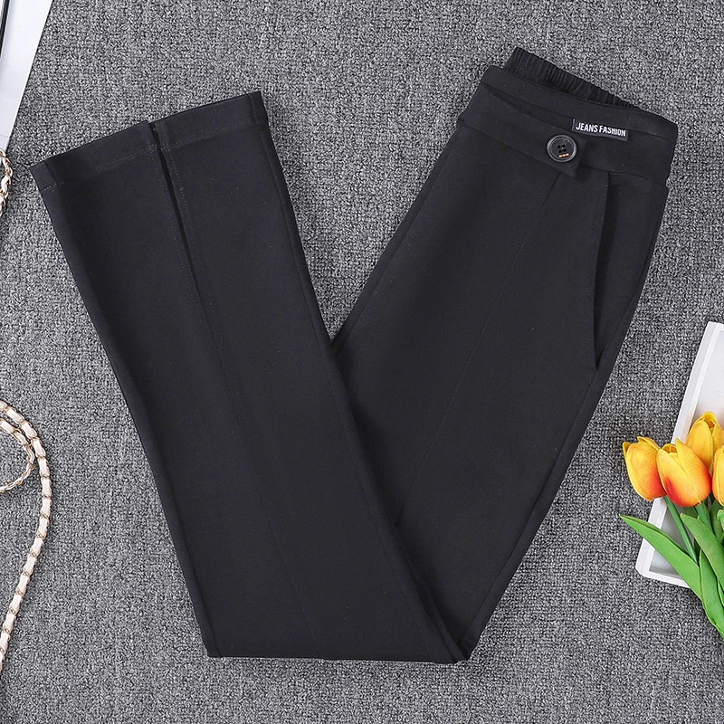 Monbeeph Flare Pants Women Front Split High Waisted Ladies Trousers 2022 Spring Summer Fashion Black Suit Trousers Hot low rise jeans