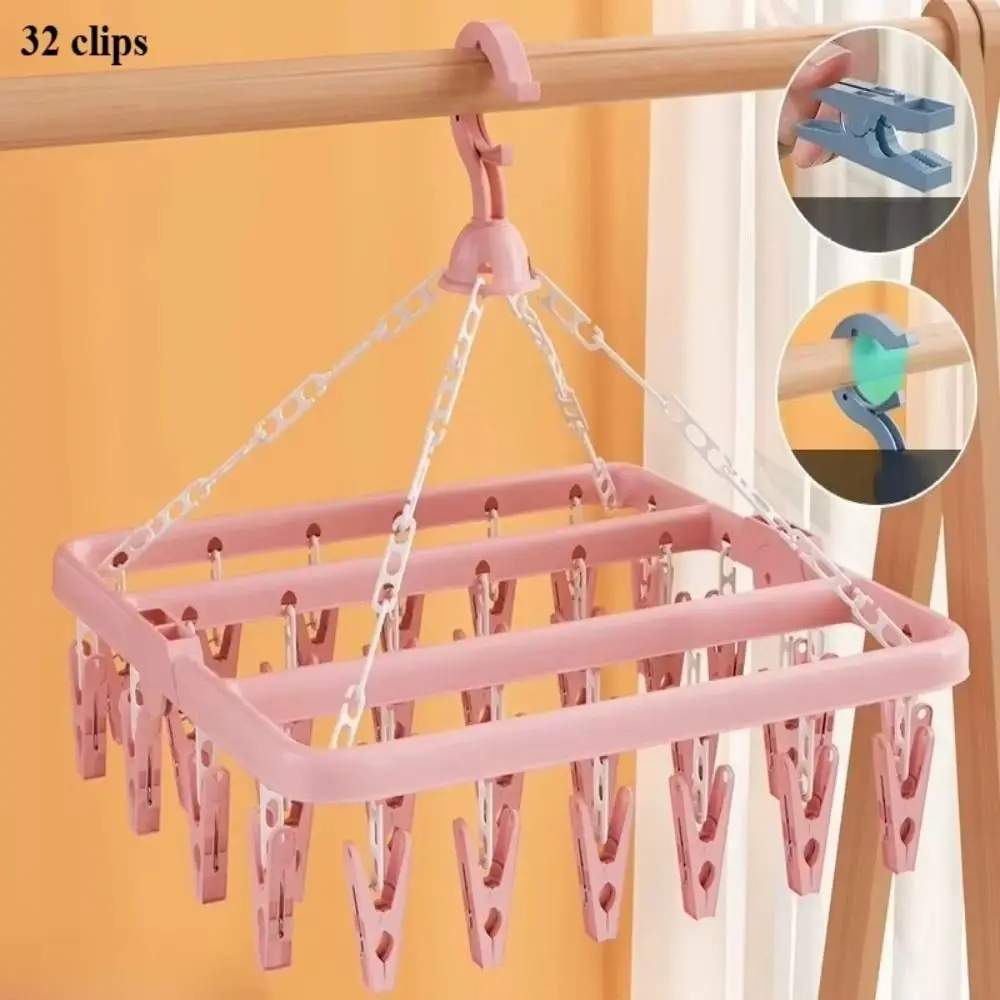 Hanging Rack Extra Thick Drying Rack Heavy Duty Plastic Material Laundry Set Space Saving 32 Clips Multi Clip Hanger Home Use