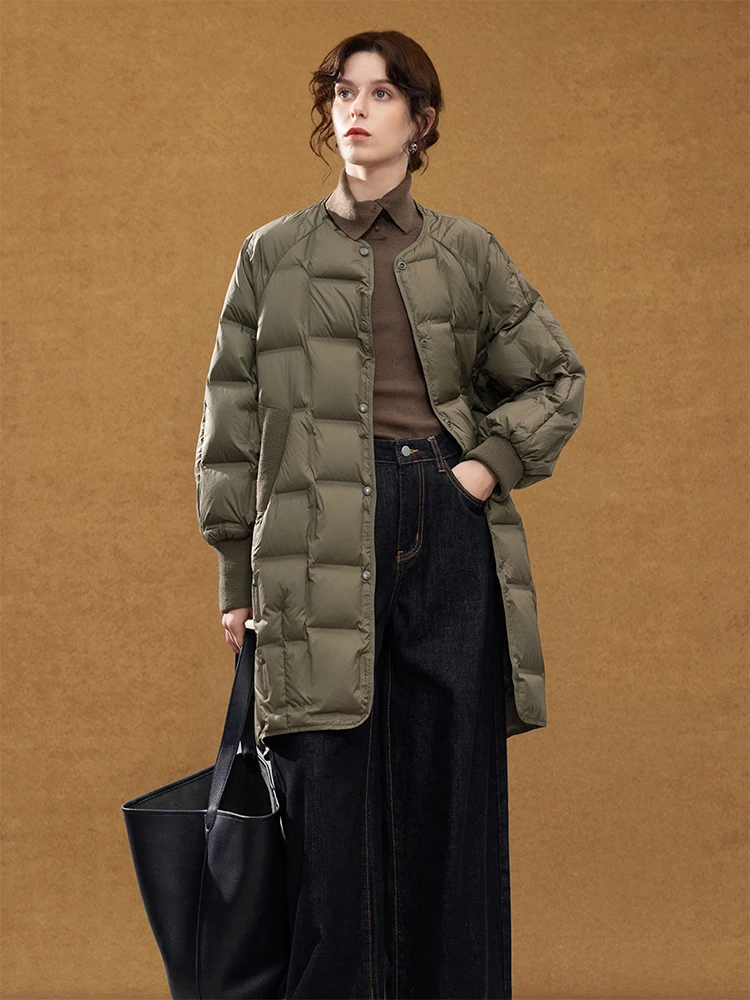 Women's Solid Color Down Jacket Mid-length Down Jacket Winter Korean Style Loose Coat Warm Stand-collar Down Jacket Quilted Jacket