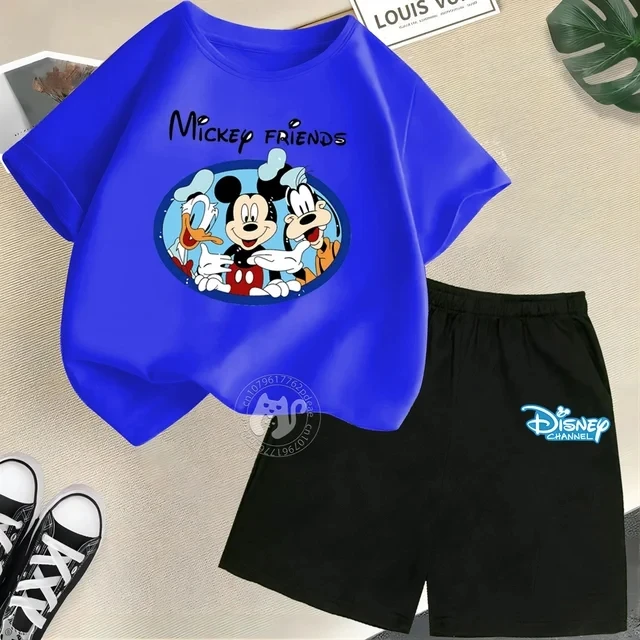 thumbnail image 1 of Camiseta y pantalones cortos con estampado de Mickey Mouse de verano para niños y adolescentes, traje de 2 piezas, ropa deportiva informal para niños y niñas, conjunto de moda Sunshine, 1 of 5