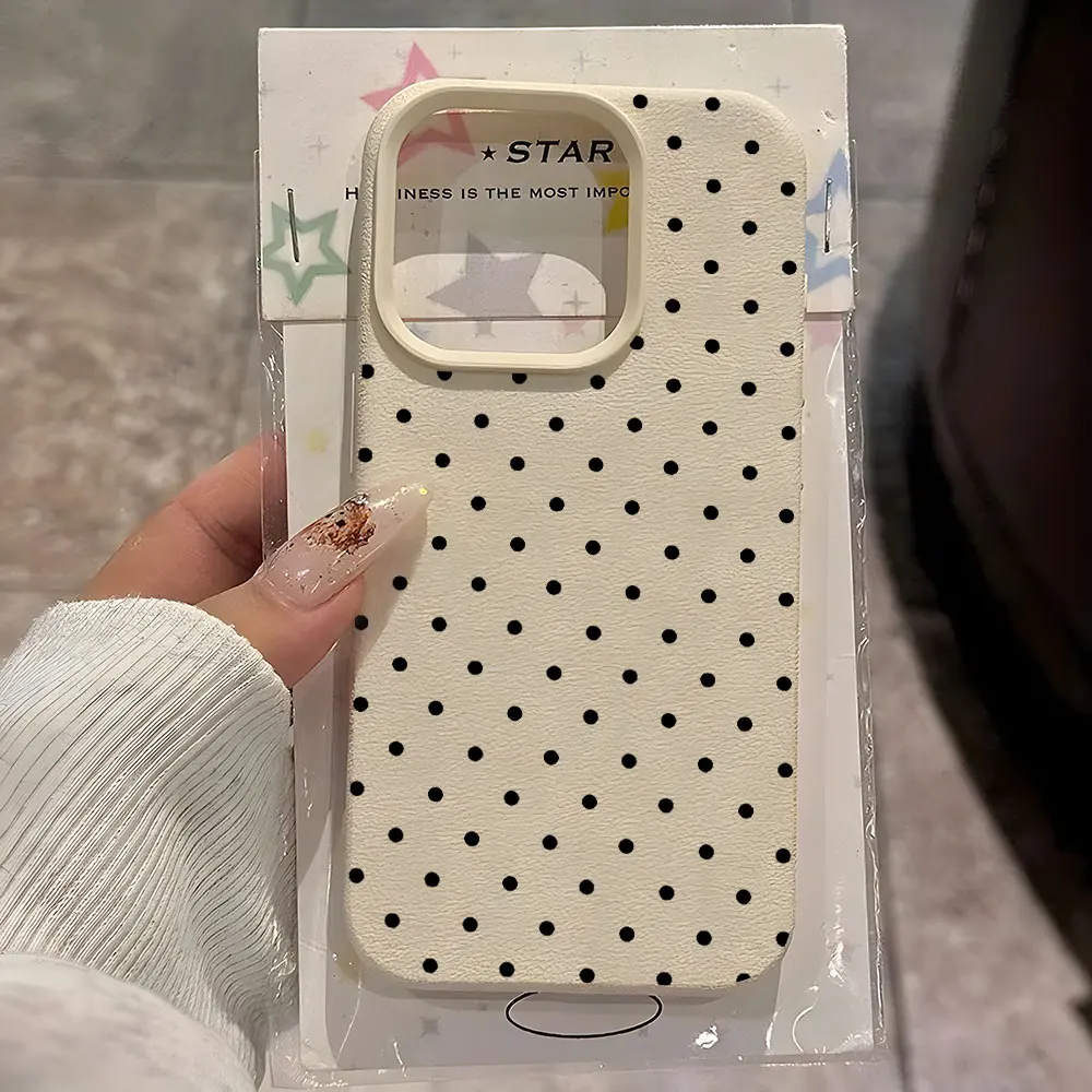 Vintage Black Polka Dot Lychee Soft Phone Case Cover