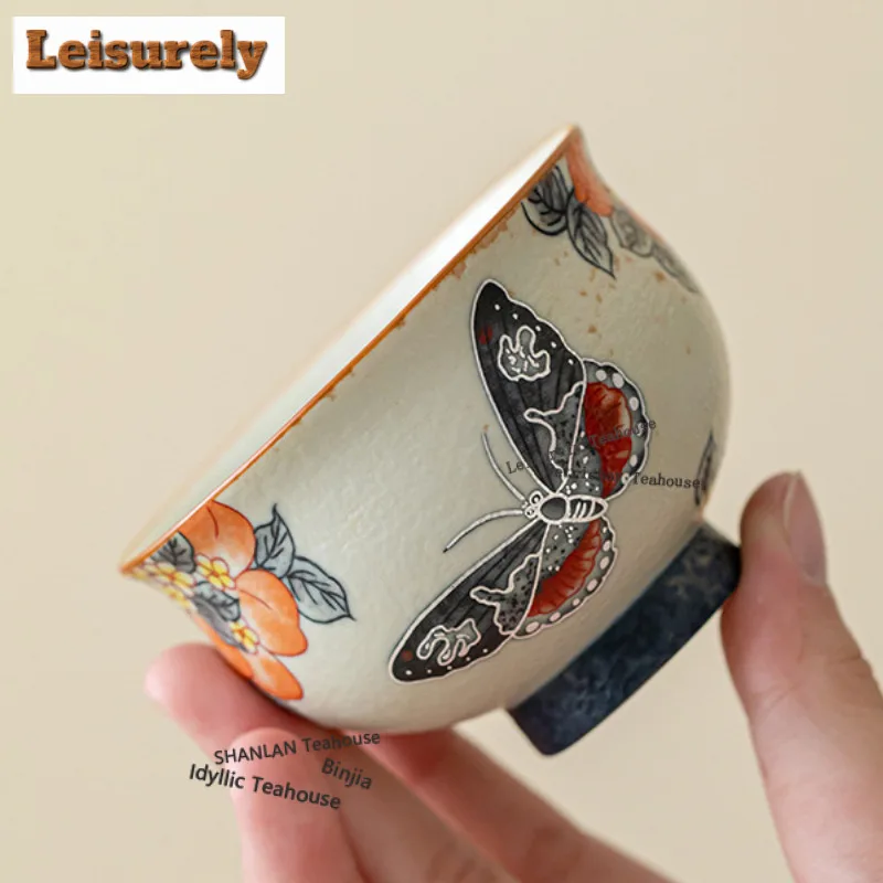 Caramel Glaze Peach Butterfly Dance Teacup Retro Tea Bowl Tea Pair Tea-tasting Smelling Cup Jianzhan Master Cups Tea Ceremony