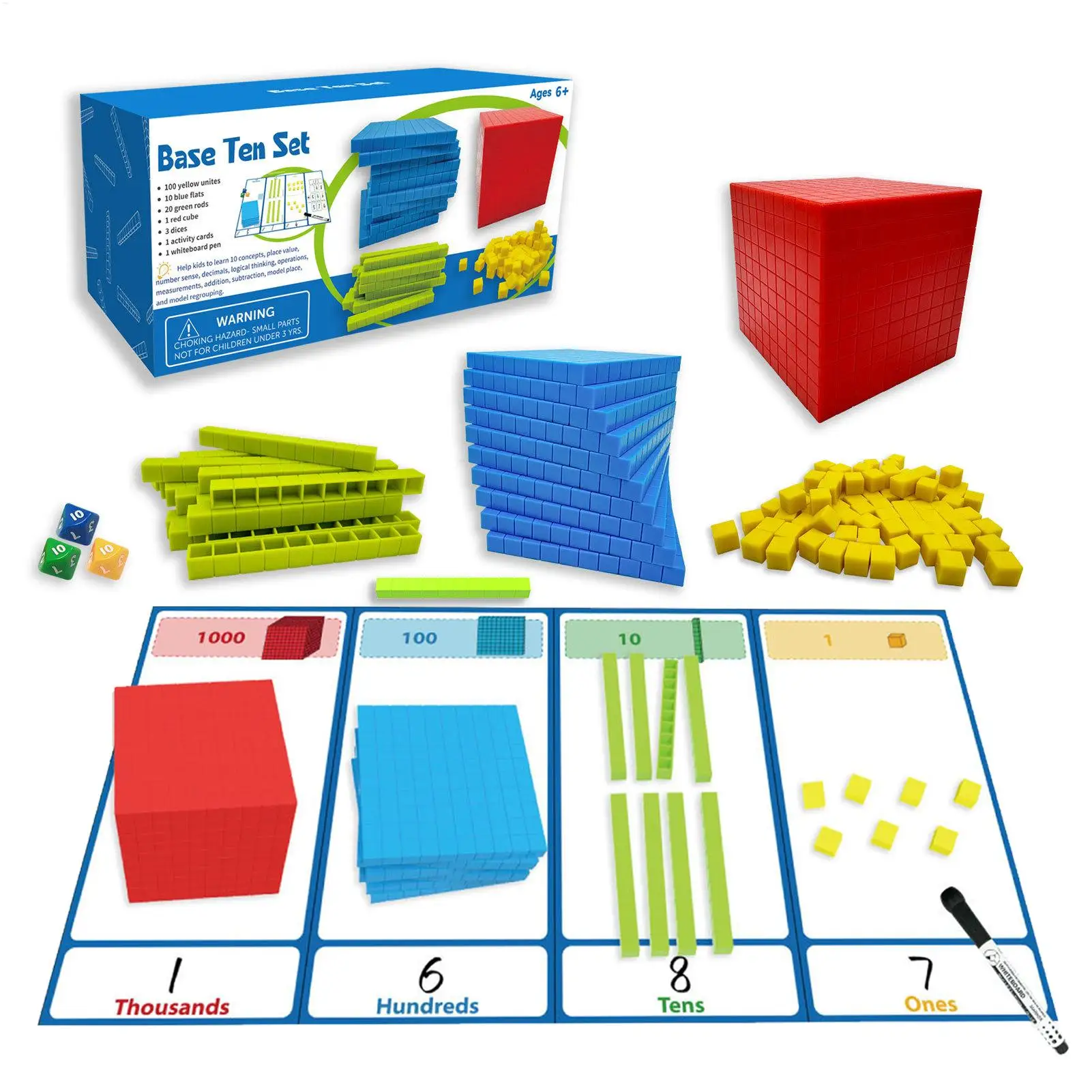 Kid Base Ten Blocks For Math Digital Montessori Learning Decimal 3D Place Value Blocks Counting Cube Toy Teach Aids