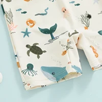 Children Baby Boys Zipper Swimwear + Hat Swimsuit Sun Protection Toddler Beachwear Short Sleeve Animal Print Bathing Suit 3