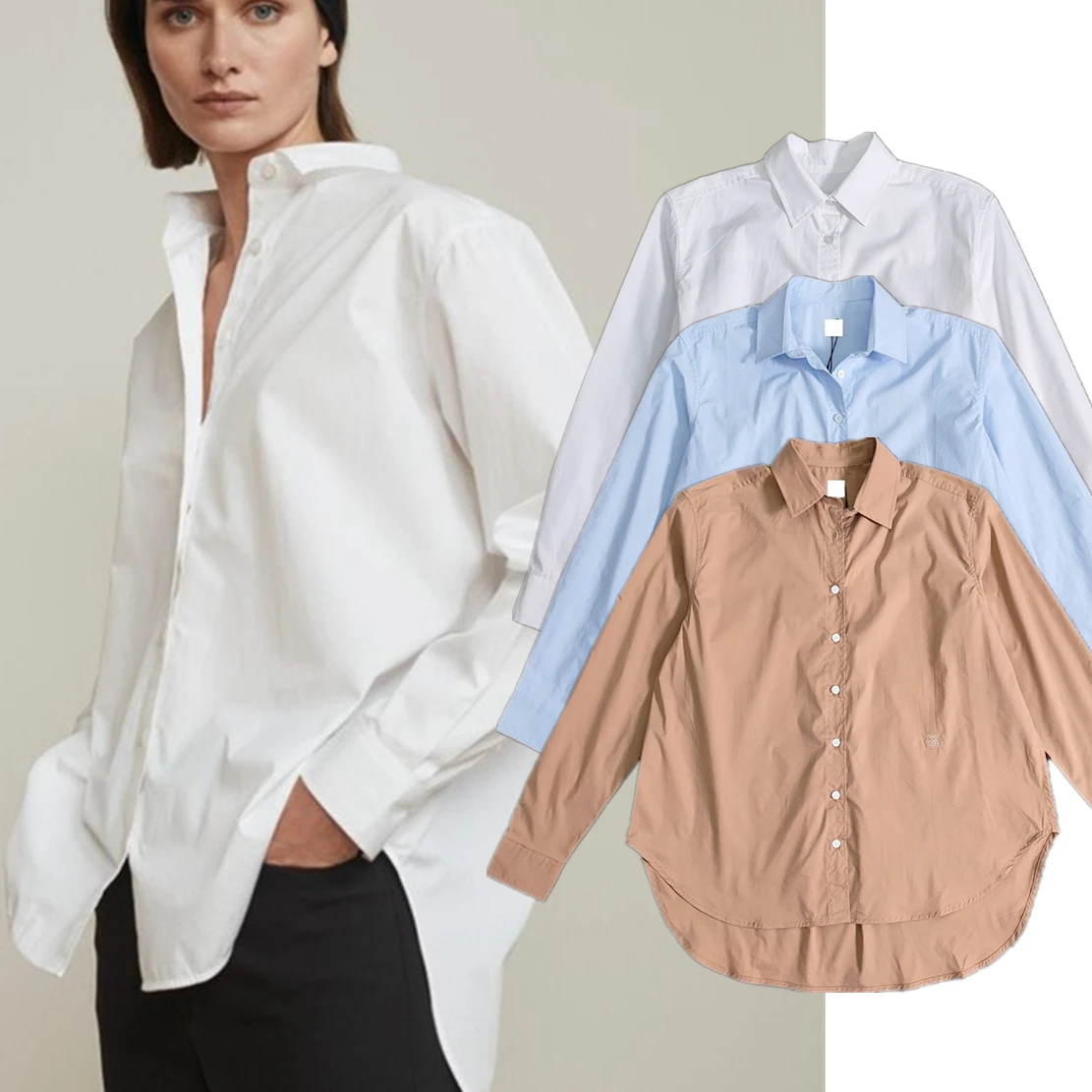 

Dave&Di Nordic Minimalist Style Solid Color Cotton Loose Fitting 2024 Spring Shirt Long Sleeved Shirt For Women Blouse Tops