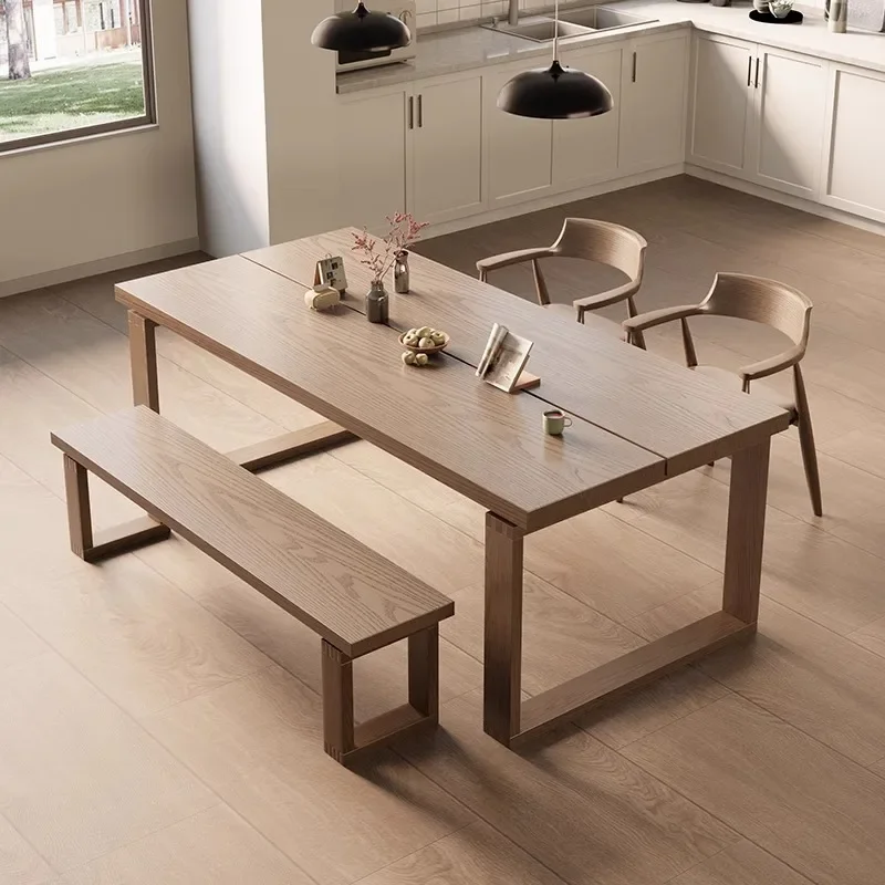 Ash wood Mobian dining table All solid wood Japanese log home eating table Living room large long desk workbench