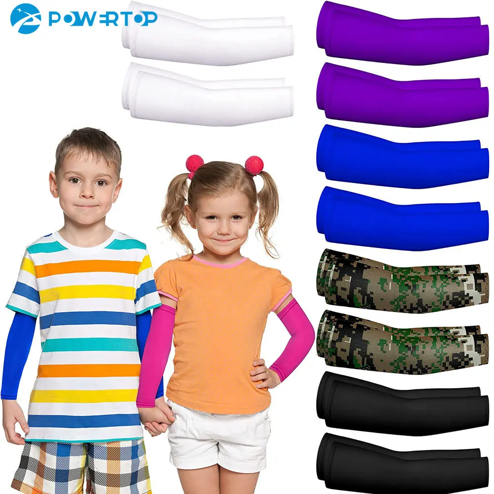 1 Pair Kids Sports cooling Arm Sleeves Cover Sun UV Protection For 5-12 Years Girls Boys Elastic Ice cuff Cycling Arm Warmer 2pcs pair sport uv sun protection arm sleeves cooling compression arm cover for cycling basketball football running fishing golf