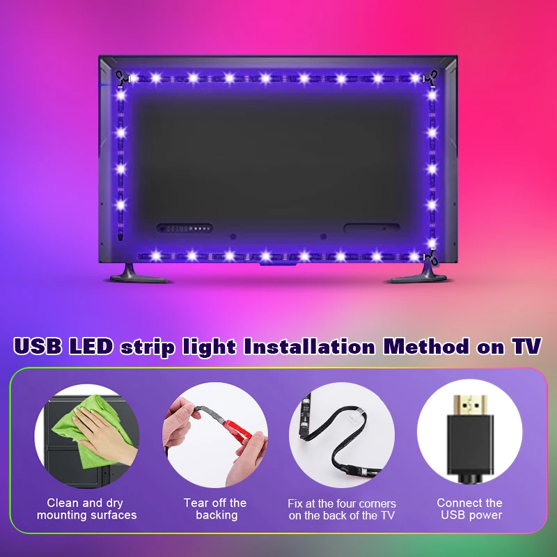 스마트 앰비언트 TV LED 백라이트, HDMI 호환 2.0 장치 싱크박스 스트립 라이트, 사용하기 쉬운 조명 분위기 조명, 40-85 인치