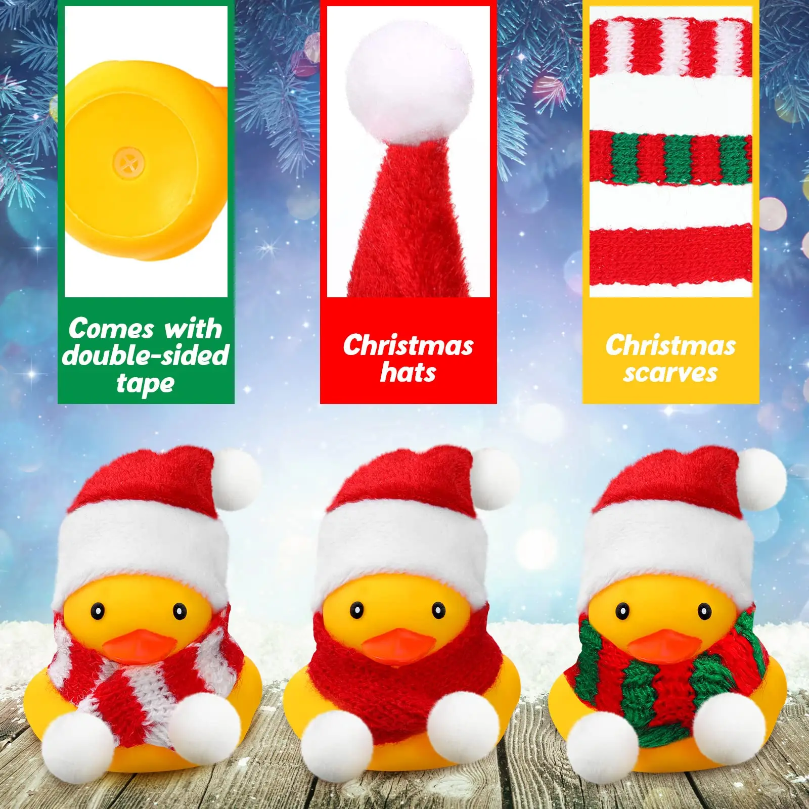 6/12 Pcs Christmas Mini Rubber Duckies in Bulk with Christmas Hats and Scarf Christmas Rubber Duckies for Christmas Party Winter 3