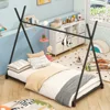 Children Beds Metal Twin Size House Platform Bed with Triangle Structure,Black White Pink  Wooden Beds Bed for Girls Kid Beds US 1